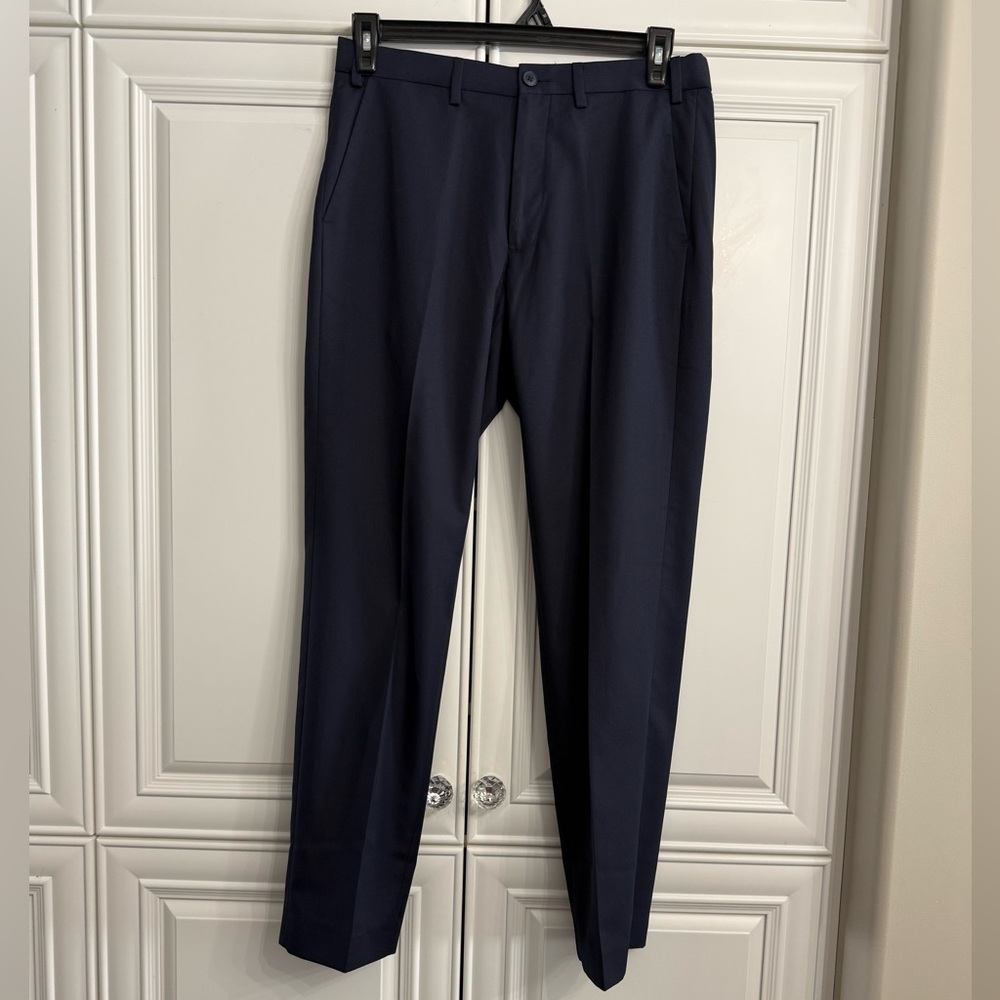 Marks & Spencer Men’s Size 32 Reg Navy Pinstripe Dress Pants Front Crease